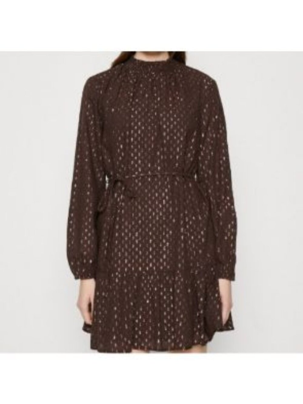 GAP Mock Neck Brown and Pink Metallic Tie Waist Mini Dress